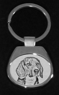 Beagle Silver Plated White Key Ring