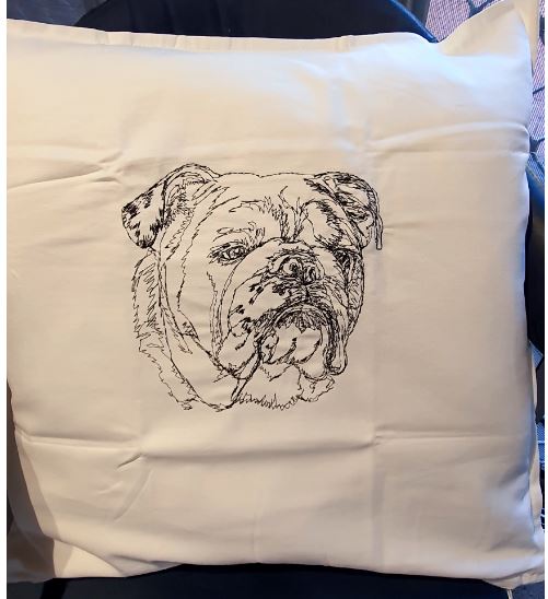 British Bulldog Cream Embroidered Cushion Cover