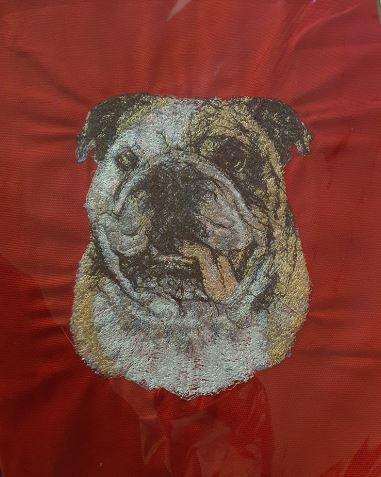 British Bulldog Red Embroidered Cushion Cover