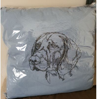 German Shorthaired Pointer Blue Embroidered Cushion Cover