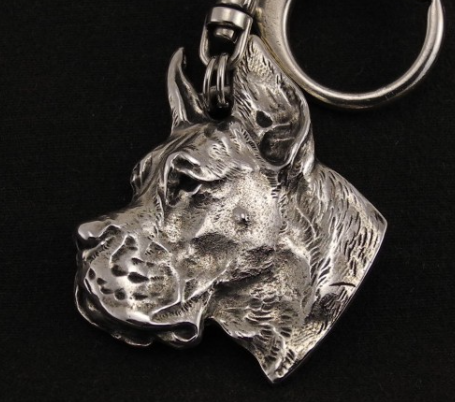 Great Dane Silver Plated Key Chain Cropped Ears