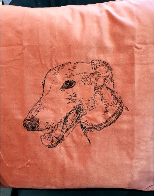Greyhound Salmon Velvet Emboidered Cushion Cover