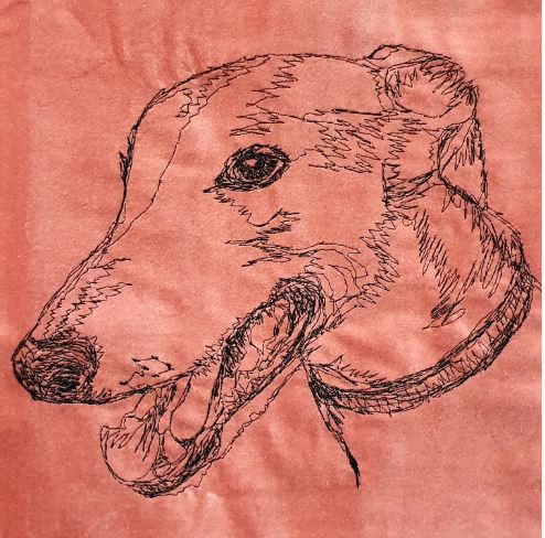 Greyhound Salmon Velvet Emboidered Cushion Cover