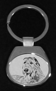 Irish Wolfhound Silver Plated White Key Ring