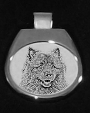 Keeshond Silver Plated White Pendant