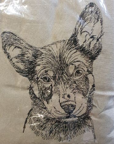 Australian Kelpie Puppy Taupe Embroidered Cushion Cover