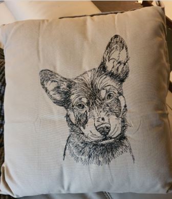Australian Kelpie Puppy Taupe Embroidered Cushion Cover