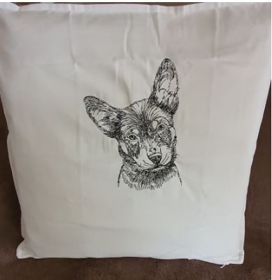 Australian Kelpie Puppy Cream Embroidered Cushion Cover