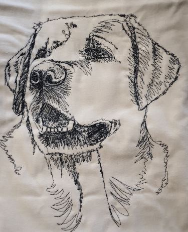 Labrador Embroidered Cream Velvet Cushion Cover