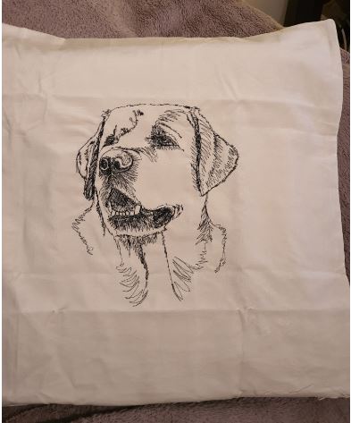 Labrador Embroidered Cream Velvet Cushion Cover