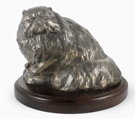 Persian Cat Statue on a Wooden Base