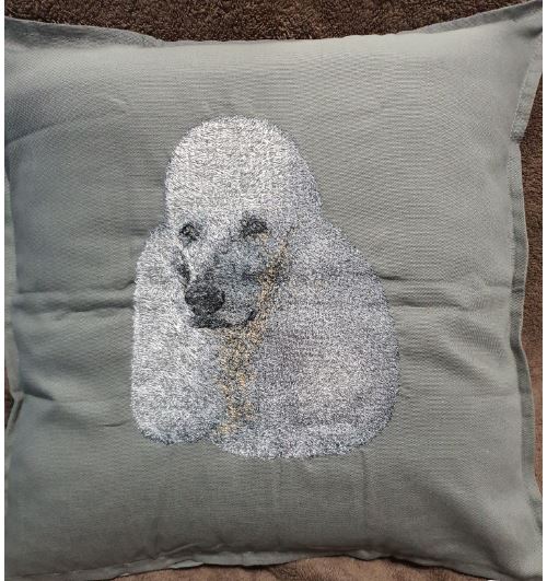 Poodle Coloured Embroidered Grey Cushion Cover
