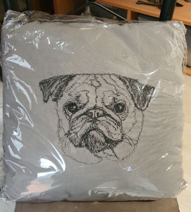 Pug Embroidered Grey Cushion Cover