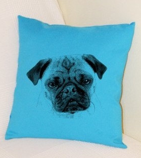 Pug Pillow Bright Blue