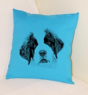 St Bernard Puppy Pillow Bright Blue