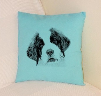 St Bernard Puppy Pillow Pale Blue
