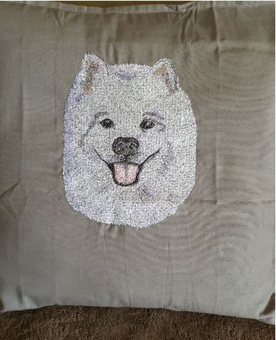 Samoyed Embroidered Cushion Cover
