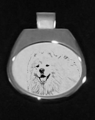 Samoyed Silver Plated White Pendant