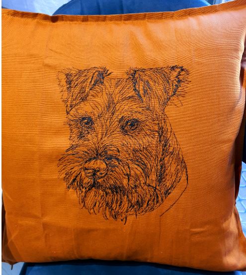 Schnauzer Rust Embroidered Cushion Cover
