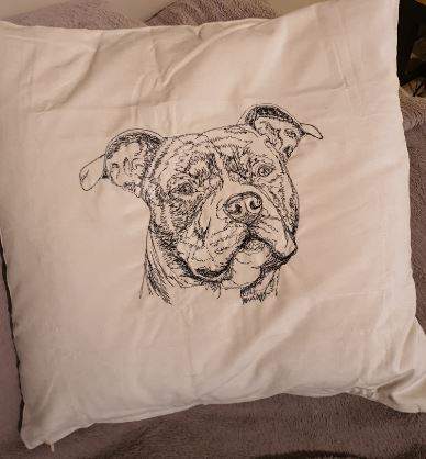 Staffordshire "Staffy" Cream Embroidered Cushion Cover