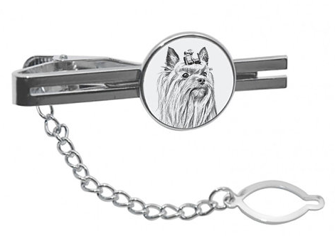 Yorkshire Terrier Silver Plated White Tie Clip