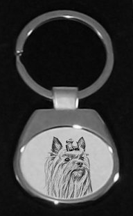 Yorkshire Terrier Silver Plated White Key Ring