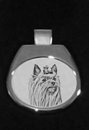 Yorkshire Terrier Silver Plated White Pendant
