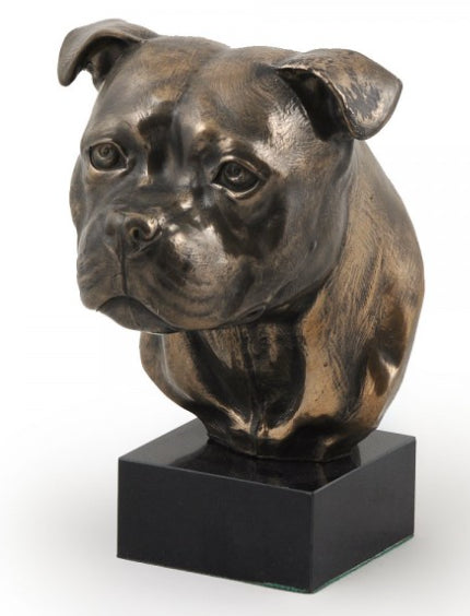 Staffordshire Bull Terrier Staffy Statue on a Marble Base